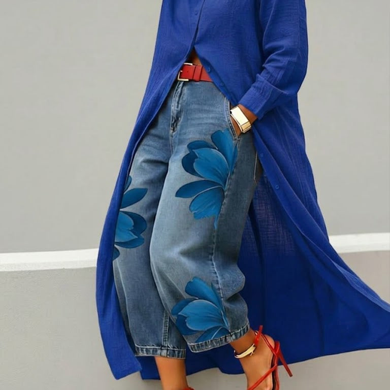 Daniella | Sukienka lniana & Kwiatowy zestaw denim