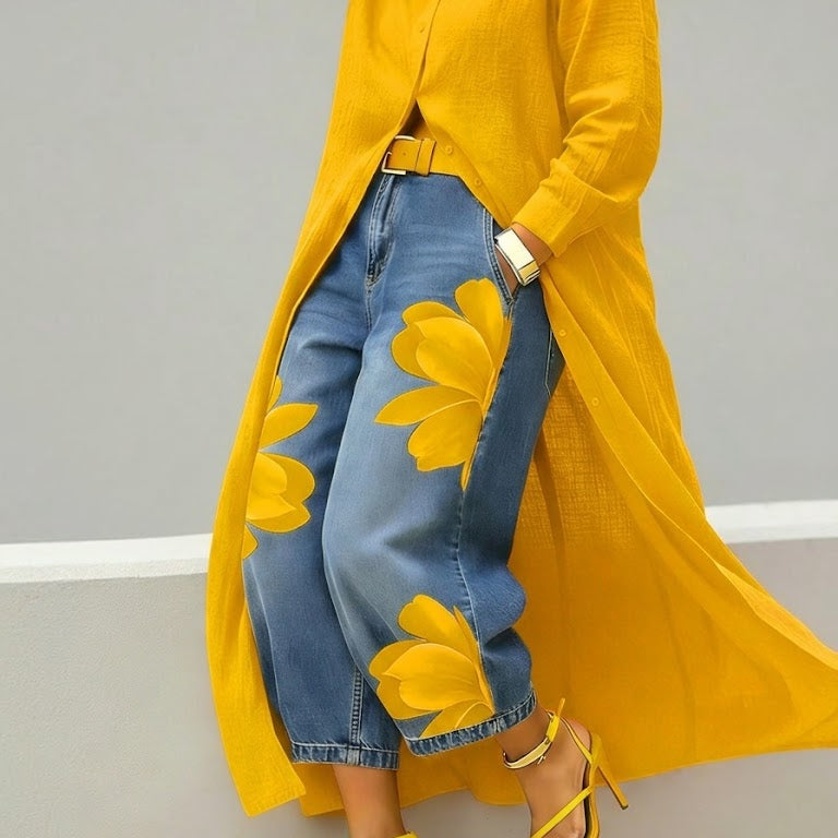 Daniella | Sukienka lniana & Kwiatowy zestaw denim